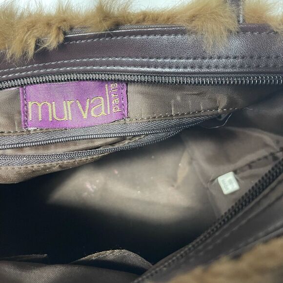 Murval Paris brown & Beige knit with faux fur small tote bag double hand… - Picture 6 of 11